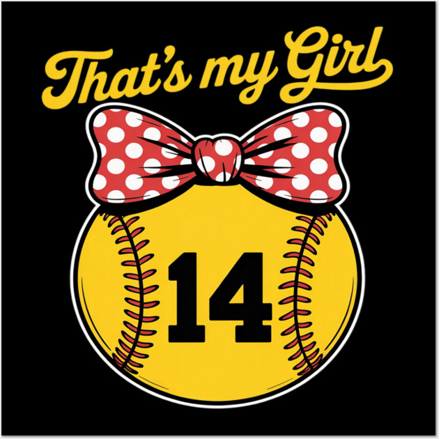 Softball Messy Bun That's My Girl #14 Mom or Dad Xmas Wall Art by Ink Lines