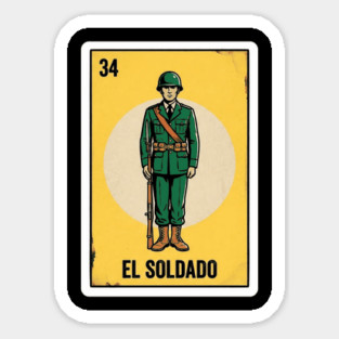 Mexican Bingo El Soldado Card Number 34 Soldier Illustration Vintage Sticker
