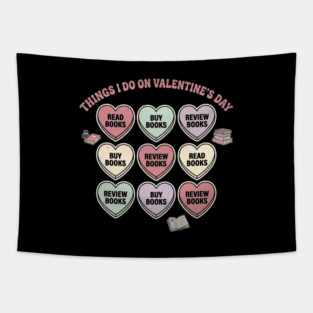 Book Lover Valentine Reading Bibliophile Literature Hearts Slogan Tapestry