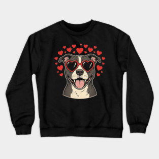 Staffy Staffordshire Bull Terrier Valentine Heart Sunglasses Cute Dog Crewneck Sweatshirt