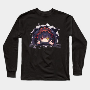 Kurumi Tokisaki Date A Live Anime Chibi Kawaii Peeking Dual Eyes Long Sleeve T-Shirt