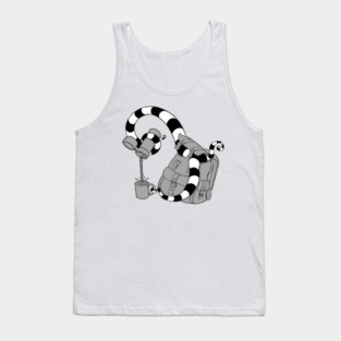 Backpack Barista – Whimsical Striped Creature Pouring Coffee Tank Top