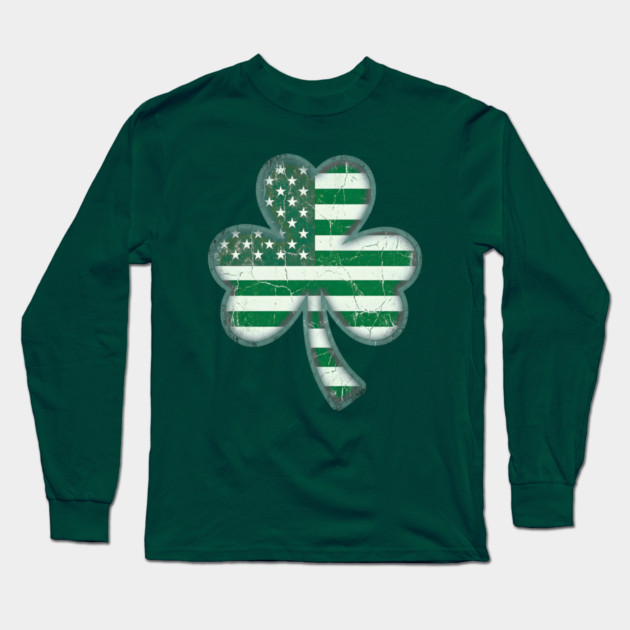 American Flag Shamrock For St Patricks Day Long Sleeve T-Shirt by Creatifly Graphic Tees