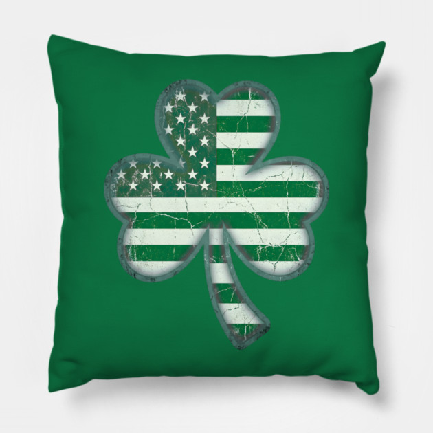American Flag Shamrock For St Patricks Day Pillow by Creatifly Graphic Tees