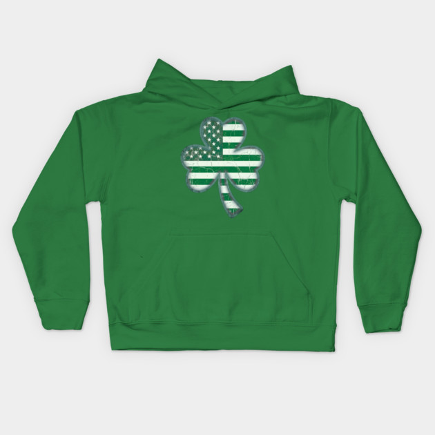 American Flag Shamrock For St Patricks Day Kids Hoodie by Creatifly Graphic Tees