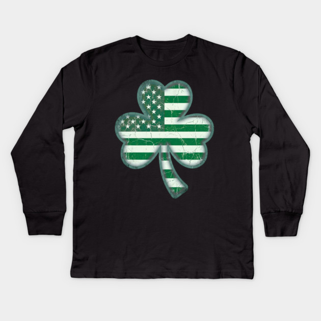 American Flag Shamrock For St Patricks Day Kids Long Sleeve T-Shirt by Creatifly Graphic Tees