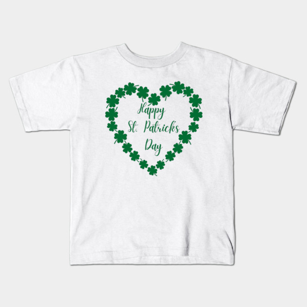 Happy St. Patrick’s Day Shamrock Heart Kids T-Shirt by Creatifly Graphic Tees