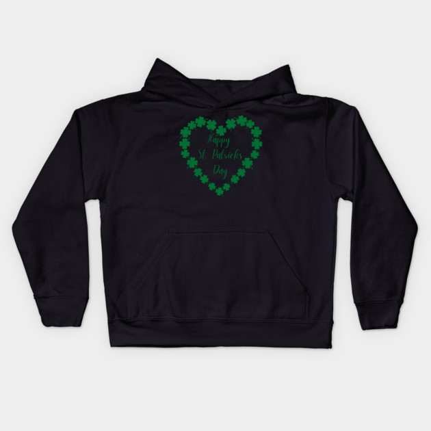 Happy St. Patrick’s Day Shamrock Heart Kids Hoodie by Creatifly Graphic Tees