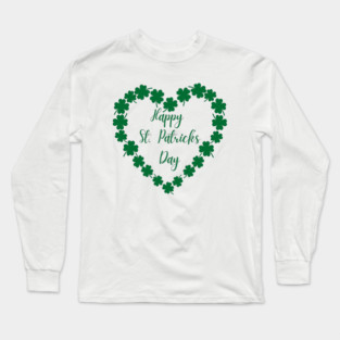 Happy St. Patrick’s Day Shamrock Heart Long Sleeve T-Shirt