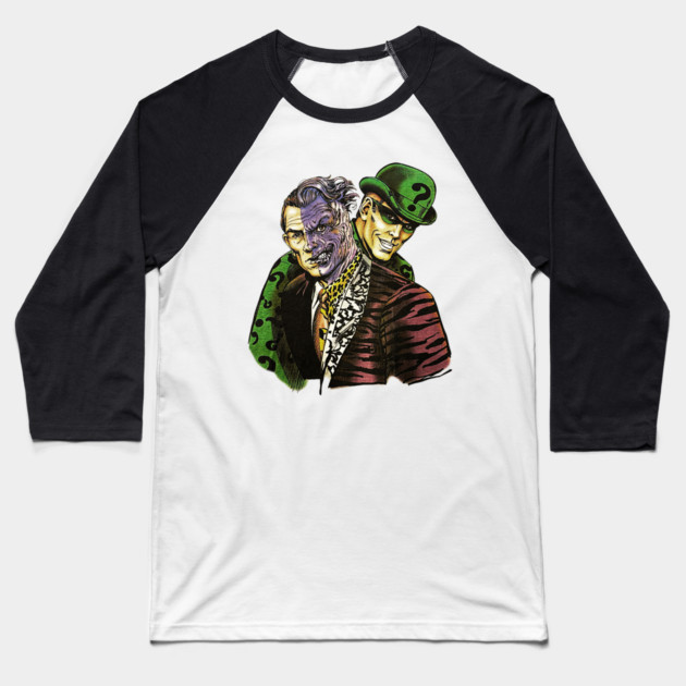 Harvey Dent Two-Face & Riddler - Classic Villains Baseball T-Shirt by nicklower