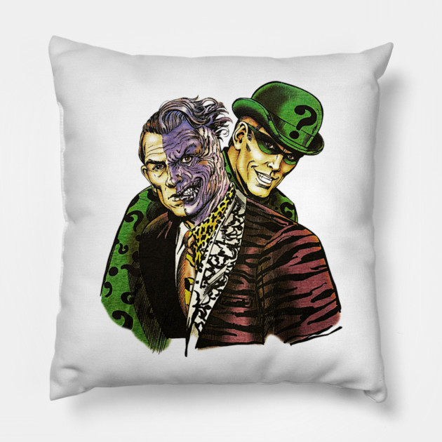 Harvey Dent Two-Face & Riddler - Classic Villains Pillow by nicklower