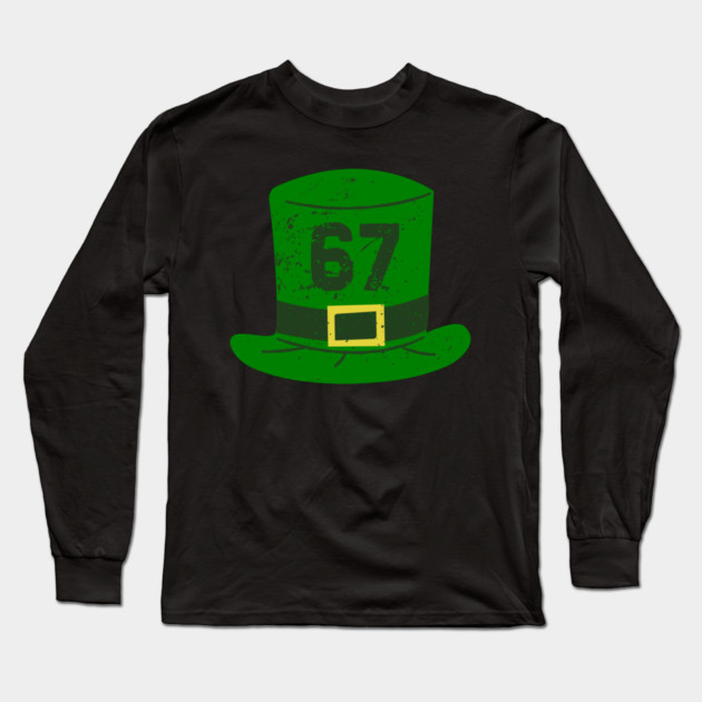 Green Leprechaun Hat 67 Long Sleeve T-Shirt by Creatifly Graphic Tees