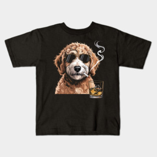 Cool Dog with Whiskey and Cigarette Art Kids T-Shirt
