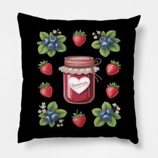 Strawberry Blueberry Cottagecore Aesthetic Fruit Jam Jar Pillow