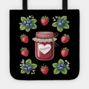 Strawberry Blueberry Cottagecore Aesthetic Fruit Jam Jar Tote
