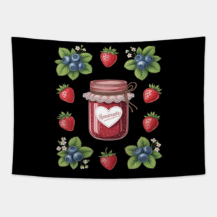 Strawberry Blueberry Cottagecore Aesthetic Fruit Jam Jar Tapestry