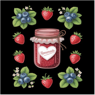 Strawberry Blueberry Cottagecore Aesthetic Fruit Jam Jar Posters and Art