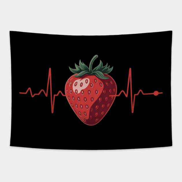 Strawberry Heartbeat Cute Novelty Tapestry by Ink Lines