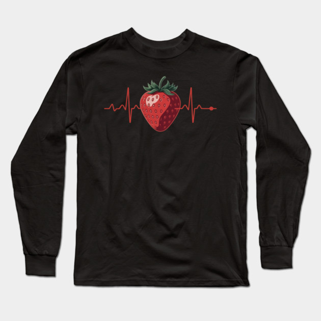 Strawberry Heartbeat Cute Novelty Long Sleeve T-Shirt by Ink Lines