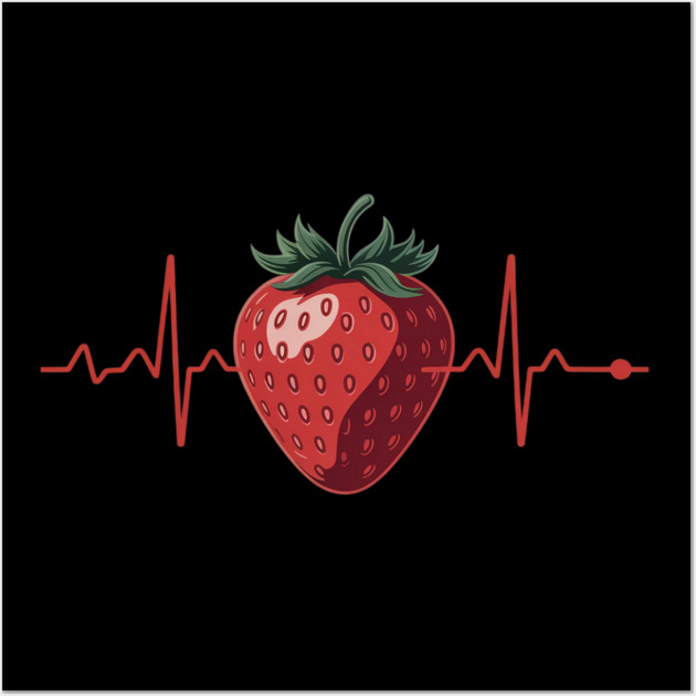 Strawberry Heartbeat Cute Novelty Wall Art by Ink Lines