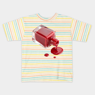 Glossy Rouge: Minimalist Spilled Red Nail Polish Art Kids T-Shirt