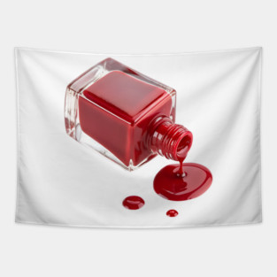 Glossy Rouge: Minimalist Spilled Red Nail Polish Art Tapestry