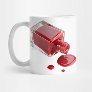 Glossy Rouge: Minimalist Spilled Red Nail Polish Art Mug