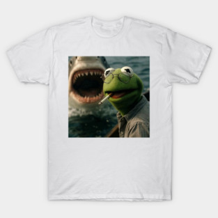 Chill Frog Puppet Smoking With Giant Shark Meme T-Shirt