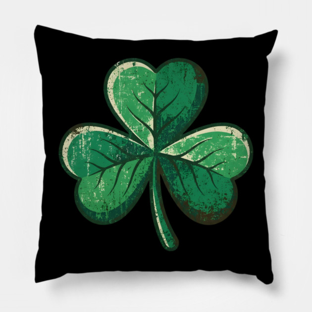 Vintage Shamrock Clover Leaf Lucky Charm Pillow by Creatifly Graphic Tees