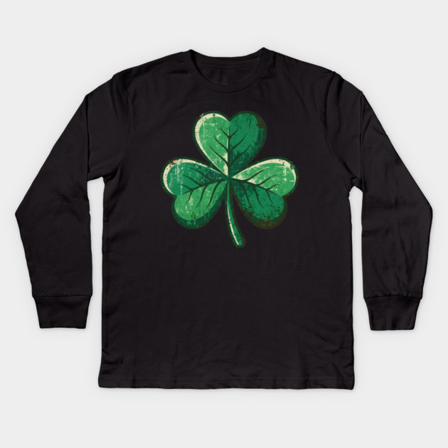 Vintage Shamrock Clover Leaf Lucky Charm Kids Long Sleeve T-Shirt by Creatifly Graphic Tees