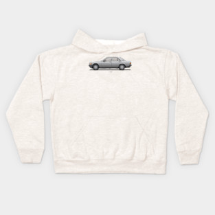 190E W201 Astral Silver – Classic 1980s German Sedan Illustration Kids Hoodie