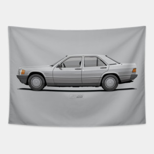 190E W201 Astral Silver – Classic 1980s German Sedan Illustration Tapestry