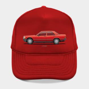 190E W201 Signal Red – Classic 1980s German Sedan Illustration Hat