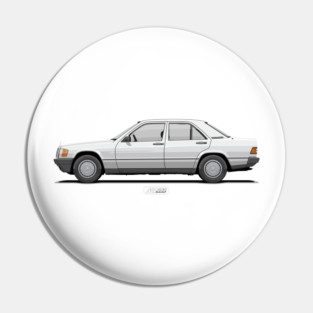 190E W201 Classic White – Classic 1980s German Sedan Illustration Pin