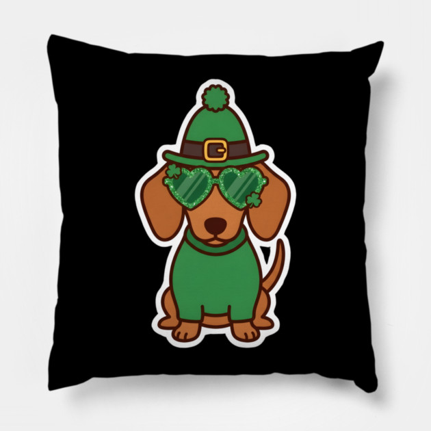 Funny Dachshund Dog Leprechaun For St Patrick's Day Pillow by Creatifly Graphic Tees
