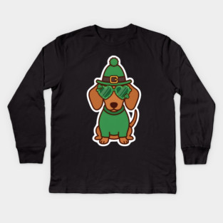 Funny Dachshund Dog Leprechaun For St Patrick's Day Kids Long Sleeve T-Shirt