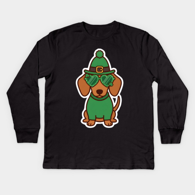 Funny Dachshund Dog Leprechaun For St Patrick's Day Kids Long Sleeve T-Shirt by Creatifly Graphic Tees