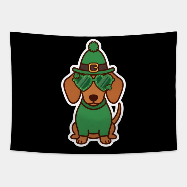 Funny Dachshund Dog Leprechaun For St Patrick's Day Tapestry by Creatifly Graphic Tees