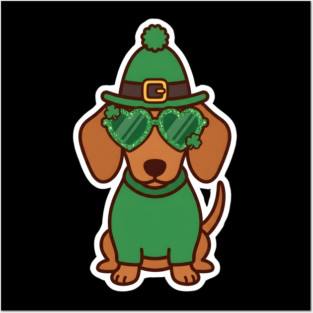Funny Dachshund Dog Leprechaun For St Patrick's Day Posters and Art