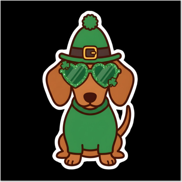 Funny Dachshund Dog Leprechaun For St Patrick's Day Wall Art by Creatifly Graphic Tees