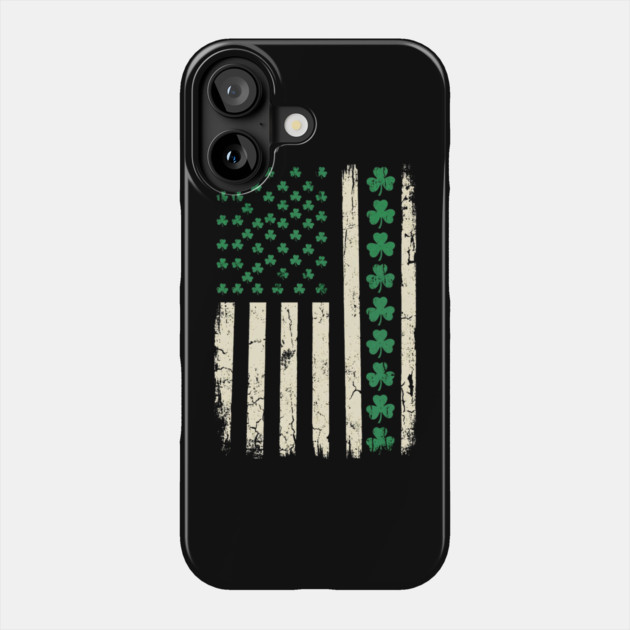 US American Flag with Shamrocks for St Patricks Day Phone Case by Creatifly Graphic Tees