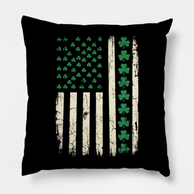 US American Flag with Shamrocks for St Patricks Day Pillow by Creatifly Graphic Tees