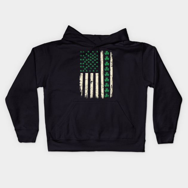 US American Flag with Shamrocks for St Patricks Day Kids Hoodie by Creatifly Graphic Tees