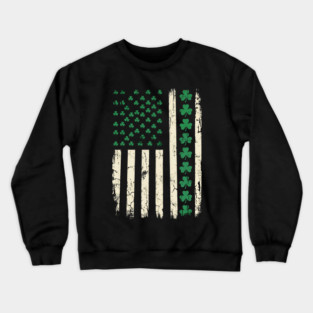 US American Flag with Shamrocks for St Patricks Day Crewneck Sweatshirt