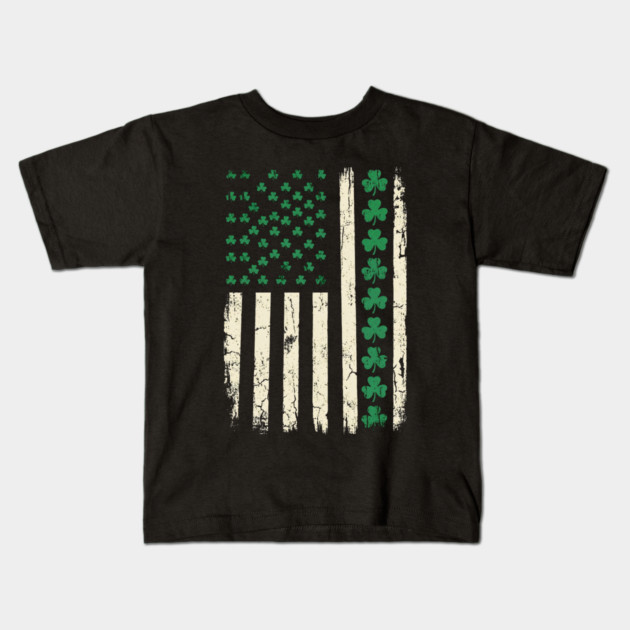 US American Flag with Shamrocks for St Patricks Day Kids T-Shirt by Creatifly Graphic Tees