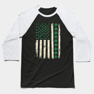 US American Flag with Shamrocks for St Patricks Day Baseball T-Shirt