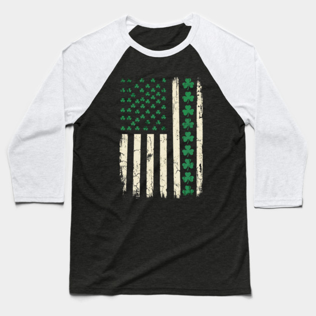 US American Flag with Shamrocks for St Patricks Day Baseball T-Shirt by Creatifly Graphic Tees