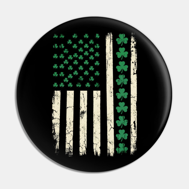 US American Flag with Shamrocks for St Patricks Day Pin by Creatifly Graphic Tees