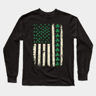 US American Flag with Shamrocks for St Patricks Day Long Sleeve T-Shirt