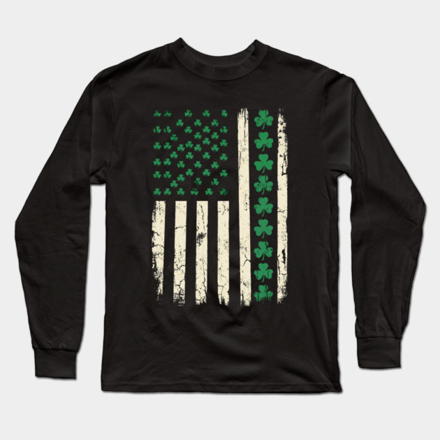 US American Flag with Shamrocks for St Patricks Day Long Sleeve T-Shirt by Creatifly Graphic Tees